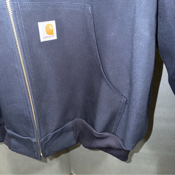 Carhartt Jacket Men’s Large Blue W/ Hood & Inside Pockets / Has A Company Logo - Picture 4 of 10